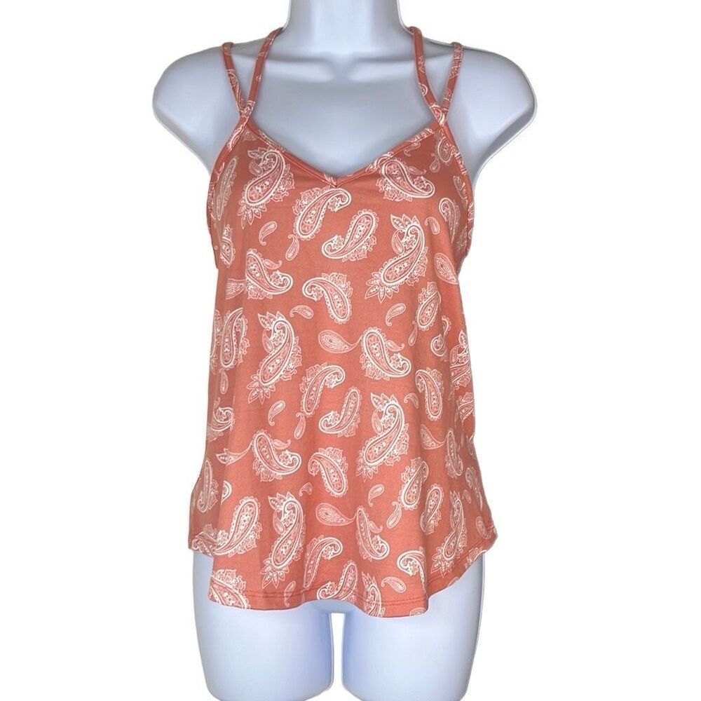 Papermoon Paisley Print Tank Top Orange Strappy Back Medium‎ Petite NWT Boho